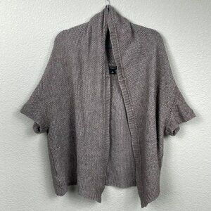 Ann Taylor Knit Cardigan Soft Alpaca Wool Open Front Short Sleeve Neutral Taupe